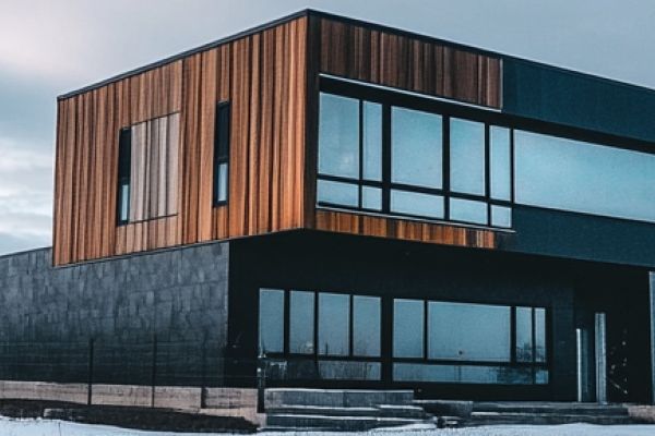 Modern huis in de winter