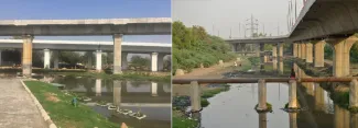 Barapullah Drain, een open riool in New Delhi