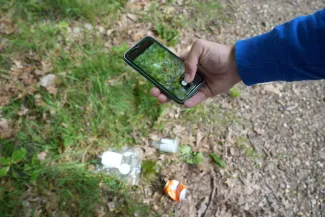 river watcher smartphone close up